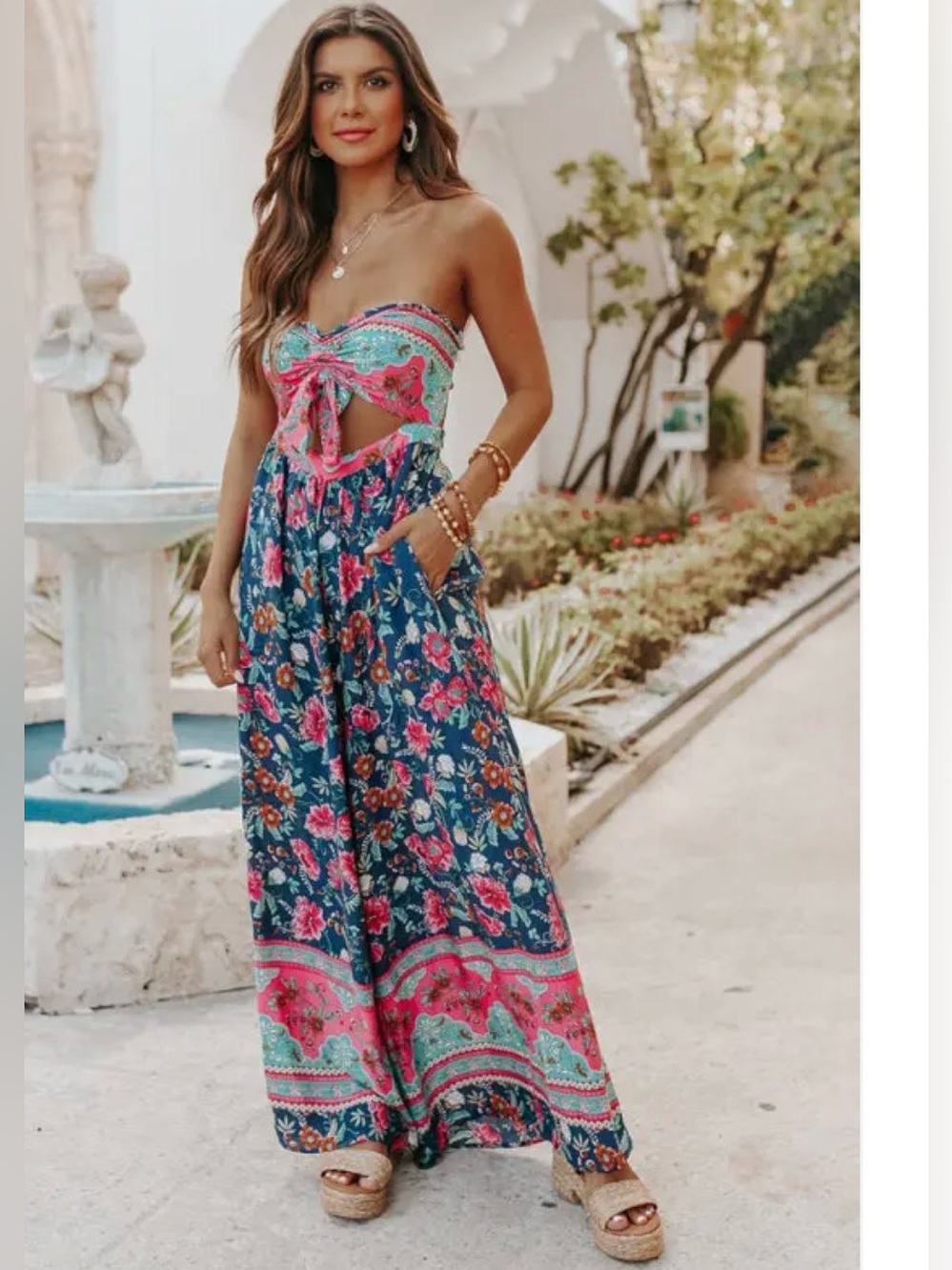 Magnolia Floral Strapless Wide Leg Jumpsuit XL